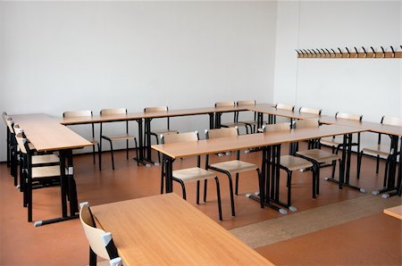 empty school chair - Empty classroom with chairs and tables Stock Photo - Budget Royalty-Free & Subscription, Code: 400-05116204