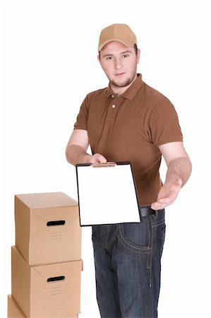simsearch:400-04153946,k - delivery man with a package isolated on white background Photographie de stock - Aubaine LD & Abonnement, Code: 400-05116305