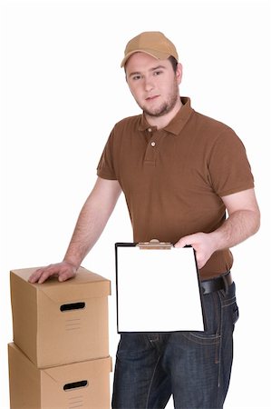 simsearch:400-04150533,k - delivery man with a package isolated on white background Stockbilder - Microstock & Abonnement, Bildnummer: 400-05116309