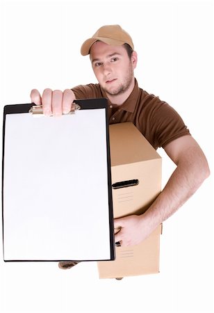 simsearch:400-04149768,k - delivery man with a package isolated on white background Photographie de stock - Aubaine LD & Abonnement, Code: 400-05116303