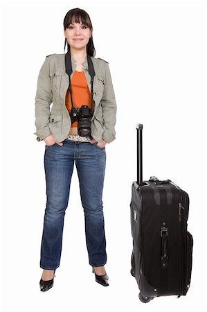 simsearch:400-04110220,k - attractive brunette woman with suitcase. over white background Stock Photo - Budget Royalty-Free & Subscription, Code: 400-05116324
