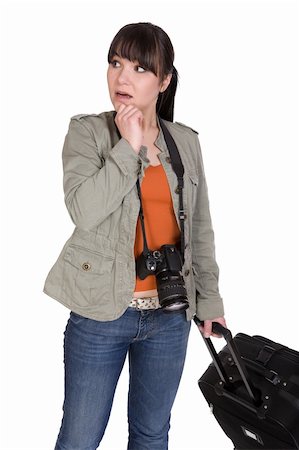 simsearch:400-04110220,k - attractive brunette woman with suitcase. over white background Stock Photo - Budget Royalty-Free & Subscription, Code: 400-05116326