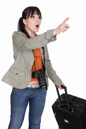 simsearch:400-04110220,k - attractive brunette woman with suitcase. over white background Stock Photo - Budget Royalty-Free & Subscription, Code: 400-05116327