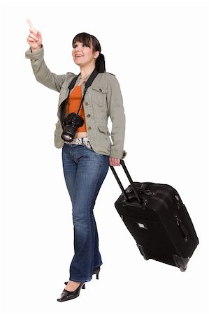 simsearch:400-04110220,k - attractive brunette woman with suitcase. over white background Stock Photo - Budget Royalty-Free & Subscription, Code: 400-05116360