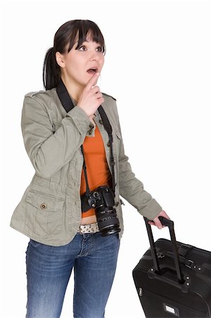 simsearch:400-04110220,k - attractive brunette woman with suitcase. over white background Stock Photo - Budget Royalty-Free & Subscription, Code: 400-05116361