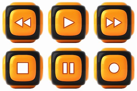 pause button - six orange-black buttons of music player Stock Photo - Budget Royalty-Free & Subscription, Code: 400-05116461