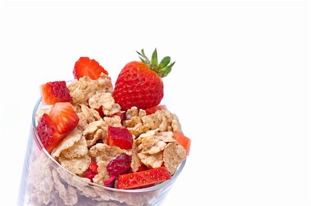 bowl with corn flakes and strawberry served on glass Stock Photo - Budget Royalty-Free & Subscription, Code: 400-05116713