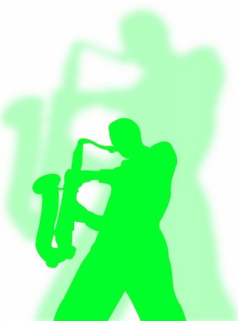 simsearch:400-04564484,k - Saxophone player silhouette with a big shadow on the background Foto de stock - Super Valor sin royalties y Suscripción, Código: 400-05116867
