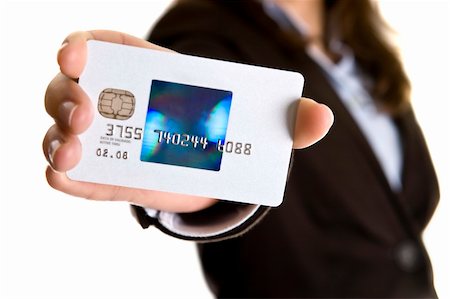 businesswoman showing visa credit card - credit card number and date are false Stockbilder - Microstock & Abonnement, Bildnummer: 400-05117007