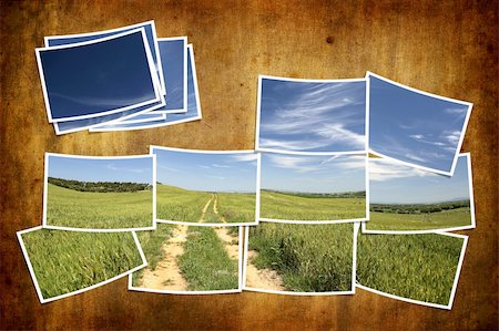 postcard tile with summer landscape over grunge background Photographie de stock - Aubaine LD & Abonnement, Code: 400-05117012