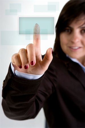 businesswoman pushing button Stockbilder - Microstock & Abonnement, Bildnummer: 400-05117013