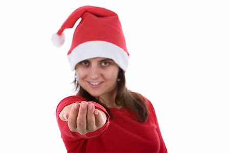 beautiful young santa woman with her hand in holding position Photographie de stock - Aubaine LD & Abonnement, Code: 400-05117052