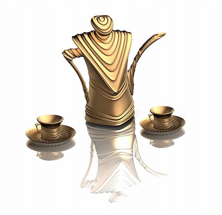 pot of gold - 3D illustration of an antique teaset. Stock Photo - Budget Royalty-Free & Subscription, Code: 400-05117312