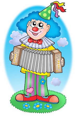 simsearch:400-08199902,k - Clown with accordion  on meadow - color illustration. Stock Photo - Budget Royalty-Free & Subscription, Code: 400-05117501