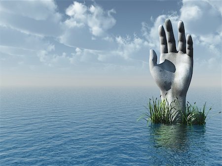 finger lakes - stone hand at the ocean - 3d illustration Stock Photo - Budget Royalty-Free & Subscription, Code: 400-05117684