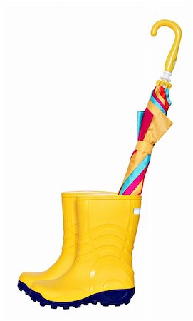 simsearch:400-05327098,k - Pair of yellow rubber boots with colorful umbrella isolated on white Stock Photo - Budget Royalty-Free & Subscription, Code: 400-05117798