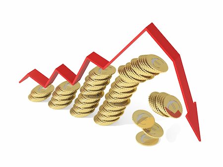 simsearch:400-04595089,k - Falling euro coins. 3d graph with negative growth pointing downwards. 4000x3000 pixels. Photographie de stock - Aubaine LD & Abonnement, Code: 400-05117979