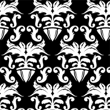 simas2 (artist) - Illustration of a black and white vintage floral pattern Foto de stock - Royalty-Free Super Valor e Assinatura, Número: 400-05119666