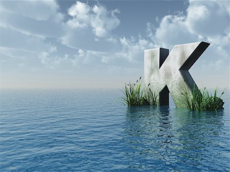 letter K rock in water landscape - 3d illustration Foto de stock - Super Valor sin royalties y Suscripción, Código: 400-05110022