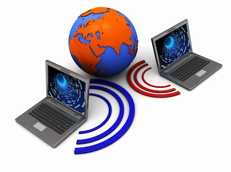 simsearch:400-07570955,k - abstract 3d illustration of two laptops wireless connected and globe Stock Photo - Budget Royalty-Free & Subscription, Code: 400-05110107