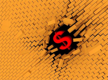 abstract 3d illustration of dollar sign breking wall Stock Photo - Budget Royalty-Free & Subscription, Code: 400-05110128