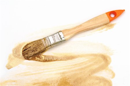 Golden drawdown and paintbrush on the white background Stock Photo - Budget Royalty-Free & Subscription, Code: 400-05110474