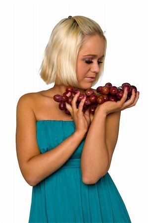 photo of model woman with grapes - blonde girl in blue with grapes Stock Photo - Budget Royalty-Free & Subscription, Code: 400-05111115