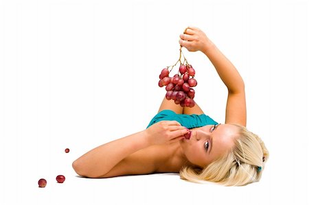 photo of model woman with grapes - blonde girl in blue with grapes Stock Photo - Budget Royalty-Free & Subscription, Code: 400-05111117