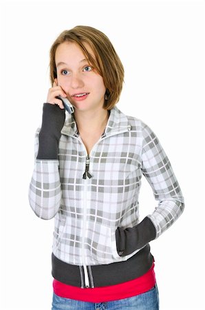 Teenage girl talking on a cell phone isolated on white background Foto de stock - Super Valor sin royalties y Suscripción, Código: 400-05111398