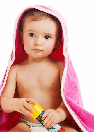 simsearch:400-05130009,k - Baby sitting in pink bath towel Stock Photo - Budget Royalty-Free & Subscription, Code: 400-05111455