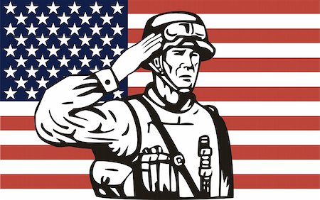simsearch:400-07325294,k - Illustration of an American soldier with flag Fotografie stock - Microstock e Abbonamento, Codice: 400-05111814