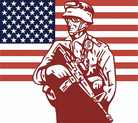 simsearch:400-07116843,k - Illustration of an American soldier with flag Foto de stock - Super Valor sin royalties y Suscripción, Código: 400-05111813