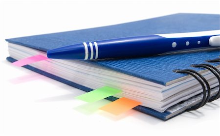 simsearch:400-03990507,k - blue notebook with pen and multicolored bookmarks isolated on white Stock Photo - Budget Royalty-Free & Subscription, Code: 400-05112179