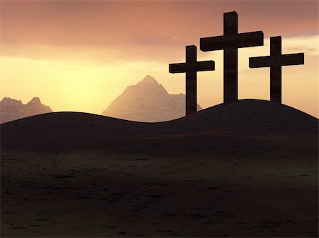 Three crosses on a hill on a background of a sunset Stock Photo - Budget Royalty-Free & Subscription, Code: 400-05112316