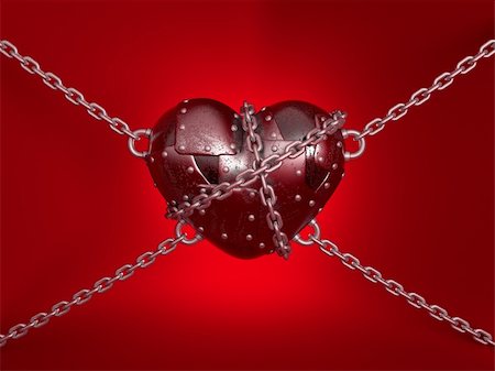 simsearch:400-04900039,k - iron heart hang up on chains, on red background Stock Photo - Budget Royalty-Free & Subscription, Code: 400-05112828