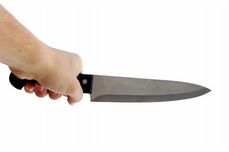 simsearch:693-03363711,k - Human hand holding a knife isolated on white Stockbilder - Microstock & Abonnement, Bildnummer: 400-05112911