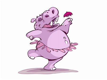 doodle hippopotamus - pink ballerina hippo with umbrella Stock Photo - Budget Royalty-Free & Subscription, Code: 400-05112990