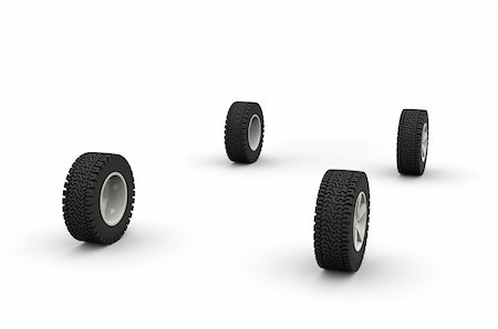 Four new off-road car wheels isolated on the white background. Side view Stock Photo - Budget Royalty-Free & Subscription, Code: 400-05113015