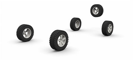 simsearch:400-05358730,k - Four new off-road car wheels isolated on the white background. Side view Foto de stock - Royalty-Free Super Valor e Assinatura, Número: 400-05113012