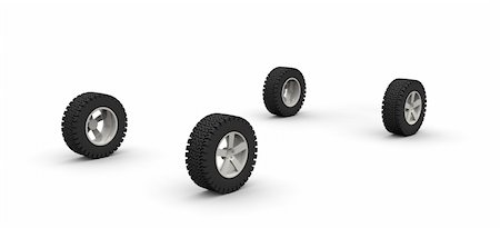 simsearch:400-04746076,k - Four new off-road car wheels isolated on the white background. Side view Stock Photo - Budget Royalty-Free & Subscription, Code: 400-05113013