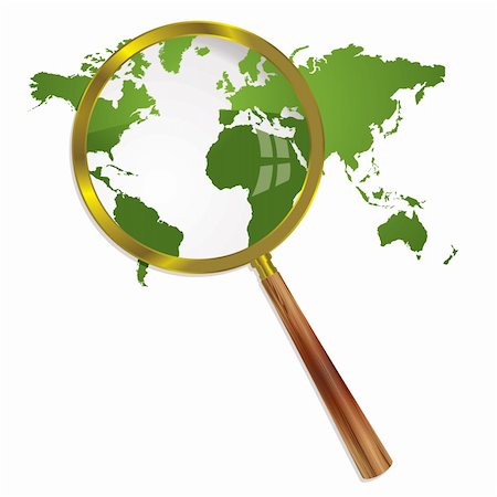 green world map with magnifying glass and drop shadow Stock Photo - Budget Royalty-Free & Subscription, Code: 400-05113633