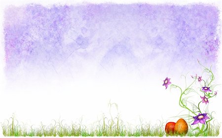 rashevskaya (artist) - A tender spring easter background representingsky, grass, easter-eggs and flowers, much place for inscriptions Foto de stock - Royalty-Free Super Valor e Assinatura, Número: 400-05113818