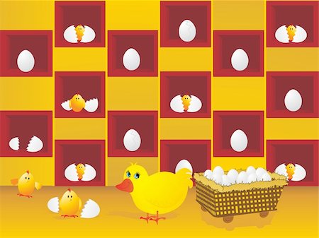 faberge - vector illustration of hen with eggs and new born chick Foto de stock - Super Valor sin royalties y Suscripción, Código: 400-05124344