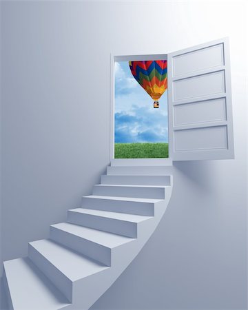 simsearch:400-08288188,k - Stairway to the freedom and balloon 3d image background Photographie de stock - Aubaine LD & Abonnement, Code: 400-05124401