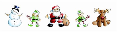 rudolf - Cartoon drawing of a snow man, boy elf, santa, girl elf and rudolph the red nosed reindeer. Fotografie stock - Microstock e Abbonamento, Codice: 400-05124554
