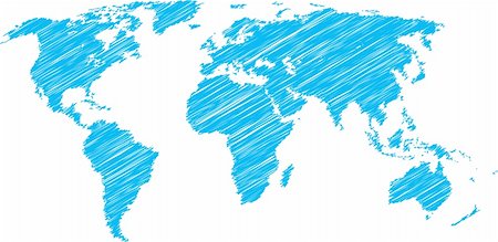 Blue vector scribble sketch of world map Stock Photo - Budget Royalty-Free & Subscription, Code: 400-05124711