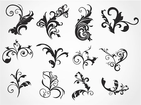 filigree borders clip art - vector illustration, set of floral tattoos Stock Photo - Budget Royalty-Free & Subscription, Code: 400-05125086