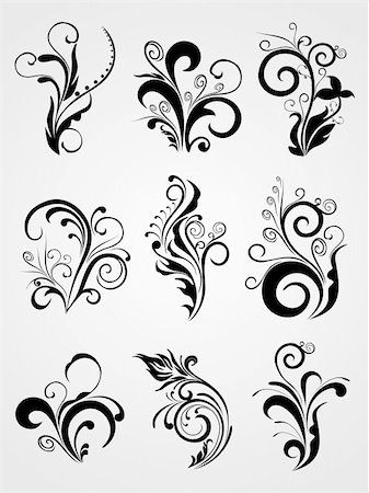 filigree borders clip art - floral  design tattoos, illustration vector Stock Photo - Budget Royalty-Free & Subscription, Code: 400-05125092