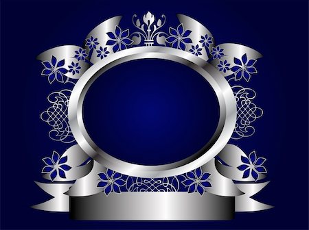 A silver floral design with room for text on a royal blue background Stock Photo - Budget Royalty-Free & Subscription, Code: 400-05125106