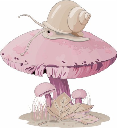 simsearch:400-04227194,k - A snail crawling on a mushroom.   All elements are layered separately in vector file. Stock Photo - Budget Royalty-Free & Subscription, Code: 400-05125271